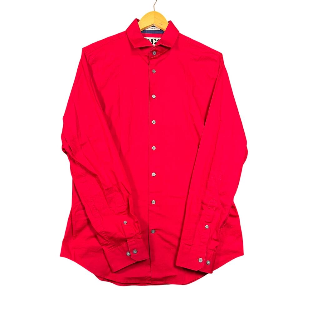 Express MX1 Fitted Dress Shirt Mens M 15-15ยฝ Red Cotton Button Up
